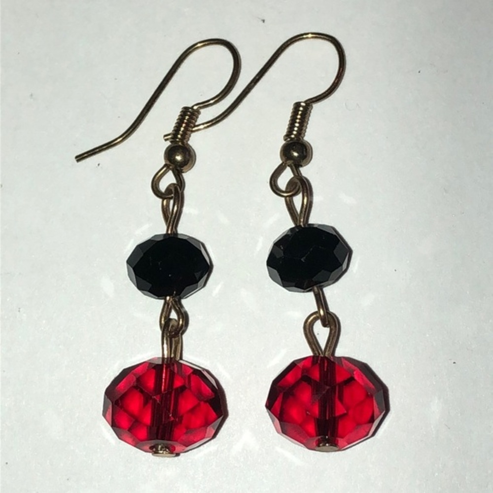 Elegant Red and Black Beaded Ball Drop Boho Earrings